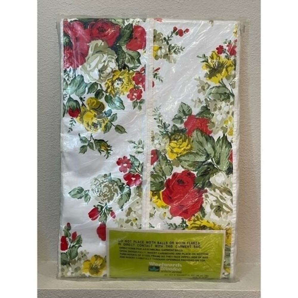 Vintage Woolworth Floral Vinyl Dress Bag NOS Jumbo Garment Storage‎ Cover Retro - Picture 6 of 7